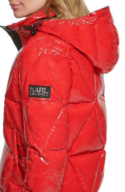 Karl Lagerfeld Women's Hooded Down Puffer Coat In Scarlet