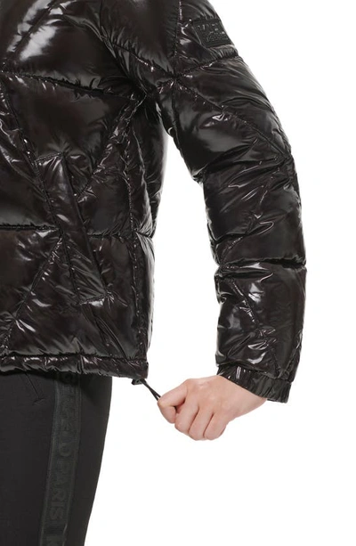 Shop Karl Lagerfeld Water Resistant Down & Feather Fill Short Hooded Puffer Coat In Black