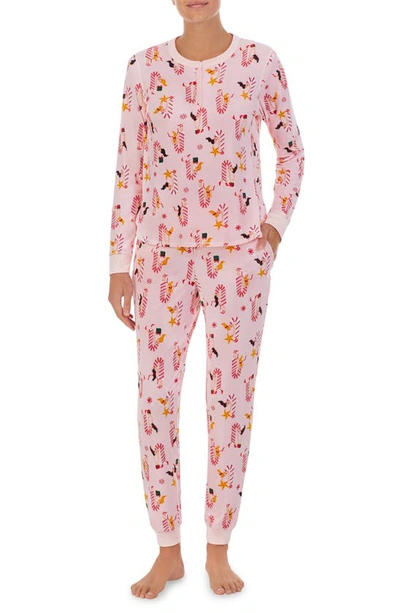 Shady Lady Henley Pajamas In Pink Print