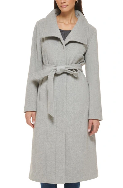 Cole Haan Signature Slick Belted Long Wool Blend Coat In Light Grey ...