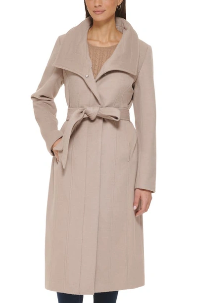 Shop Cole Haan Signature Slick Belted Long Coat In Stone