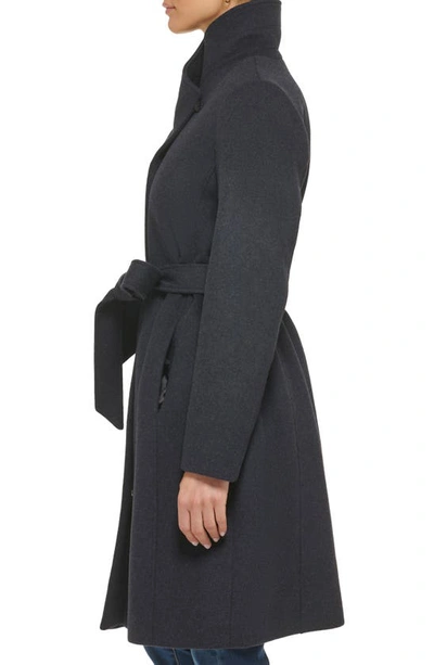Shop Cole Haan Signature Slick Belted Wool Blend Faux Wrap Coat In Charcoal