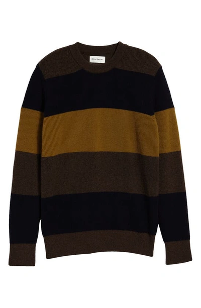 Shop Oliver Spencer Blenheim Stripe Wool Crewneck Sweater In Brown