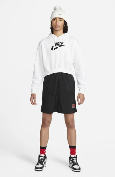 Shop Nike Sportswear Club Fleece Crop Hoodie Sweatshirt In White/ Black