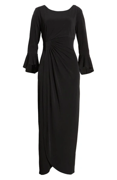 Shop Connected Apparel Bell Sleeve Gathered Waist Gown In Black