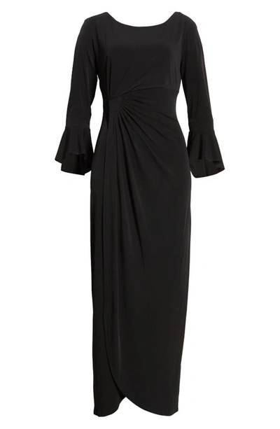 Connected Apparel Mock Wrap Gown In Black