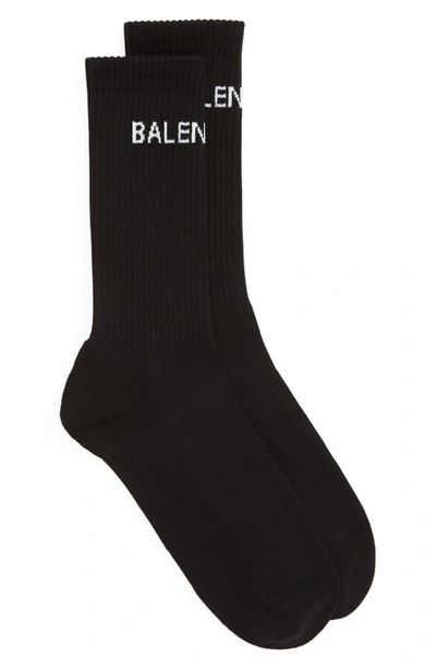 Shop Balenciaga Logo Crew Socks In Black/ White
