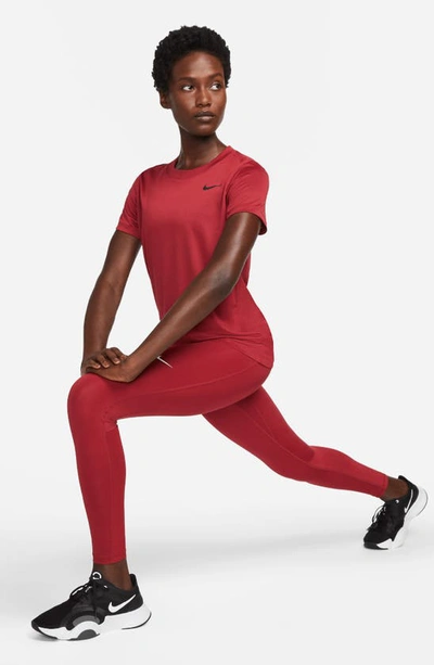 Shop Nike Pro Mid Rise Leggings In Pomegranate/ Black/ White