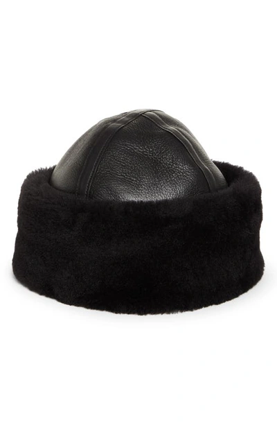 Shop Totême Genuine Shearling Hat In Black