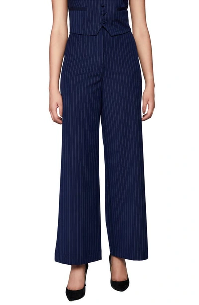 Bardot Pin Stripe Wide Leg Pants In Navy Strip
