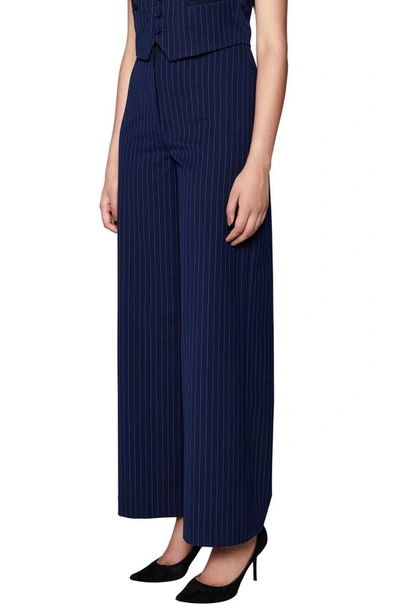 Bardot Pin Stripe Wide Leg Pants In Navy Strip
