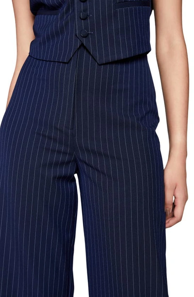 Pin Stripe Wide Leg Pant In Navy Stripe