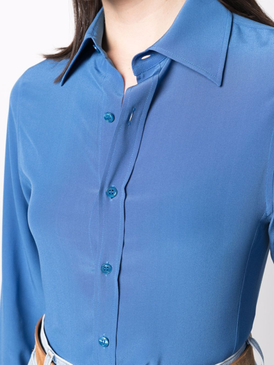Shop Saint Laurent Silk Long Sleeve Shirt In Blue