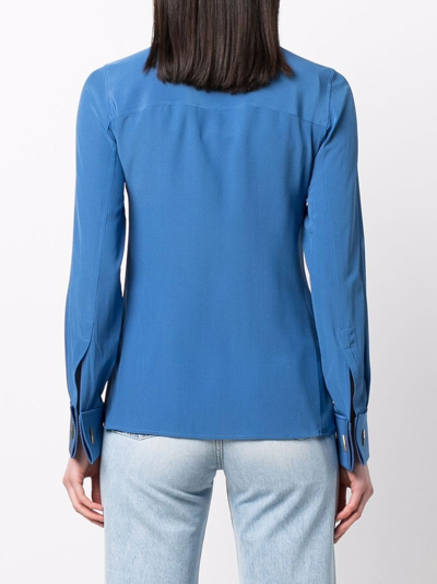 Shop Saint Laurent Silk Long Sleeve Shirt In Blue
