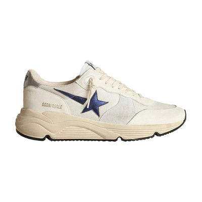 Shop Golden Goose Running Sole Sneakers In White Blue Silver