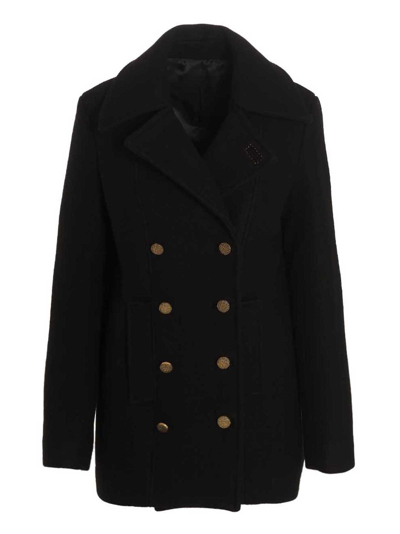 Shop Fortela Double-breasted Coat In Black