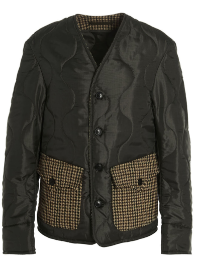 Shop Fortela Check Wool Quilted Jacket In Green