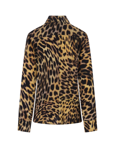 Shop Stella Mccartney Woman Shirt In Yellow With All-over Cheetah Print In Tortoise Shell