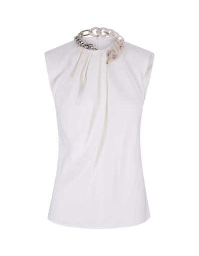 Shop Stella Mccartney Woman White Sleeveless Top With Falabella Chain