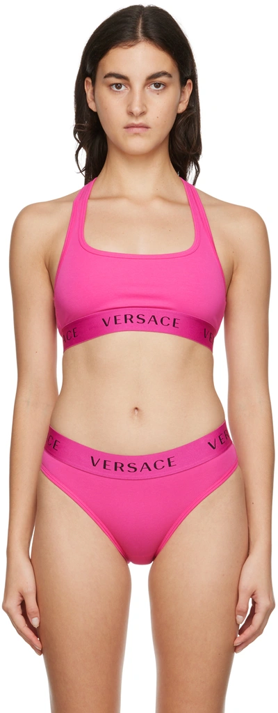 Shop Versace Pink Logo Bra In 1pf00 Fuxia