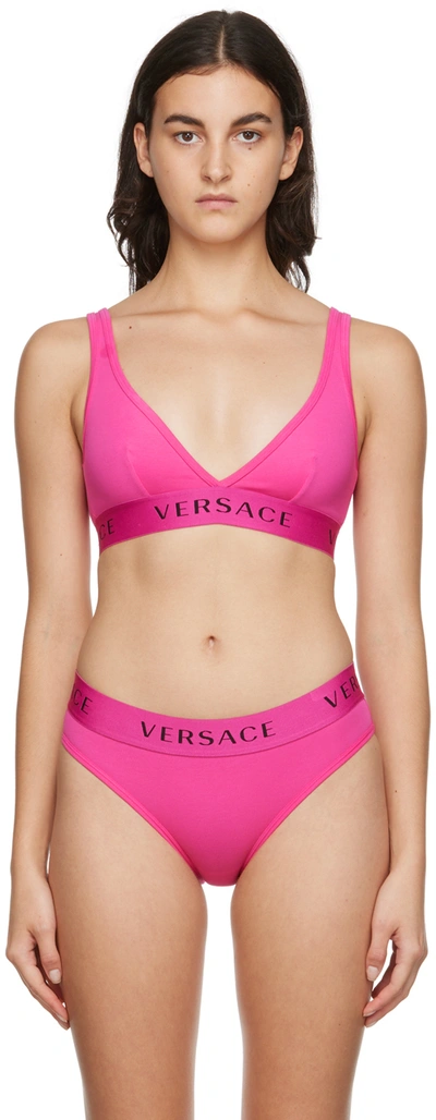 Shop Versace Pink Logo Bralette In 1pf00 Fuxia