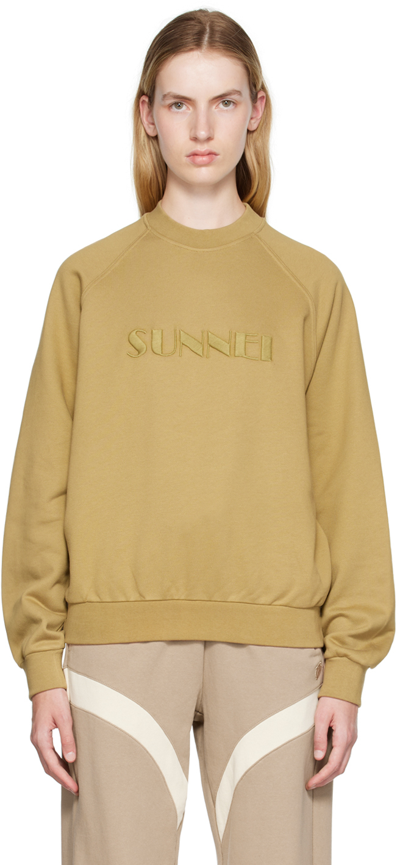 Shop Sunnei Khaki Embroidered Sweatshirt In 0126 Beige