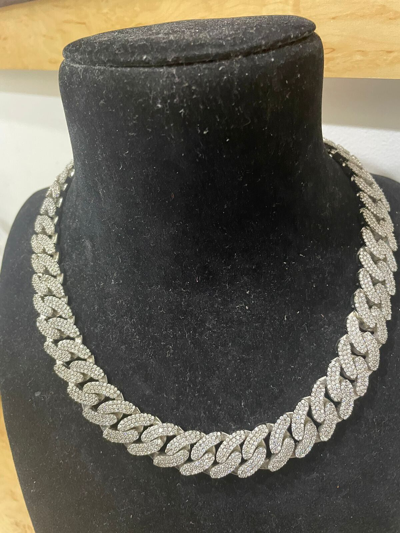Pre-owned Online0369 Men's Moissanite Cuban Link Necklace 20 Inch 14k White Gold Plated 925 Silver In White/colorless