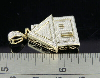 Pre-owned Jewelry Unlimited Men's 10k Yellow Gold Real Diamond Custom Trap House Pendant Charm 1/2 Ct 1.25" In H-i