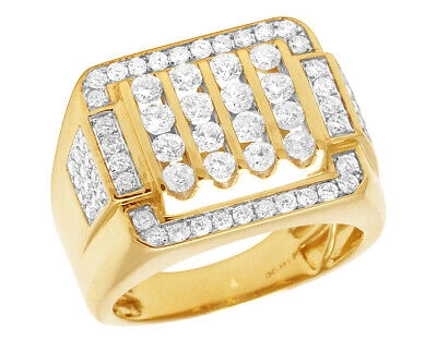 Pre-owned Jewelry Unlimited Mens 14k Yellow Gold Genuine Diamond Channel Statement Pinky Ring Band 2 Ct 18mm In G-h
