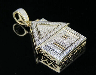 Pre-owned Jewelry Unlimited Men's 10k Yellow Gold Real Diamond Custom Trap House Pendant Charm 1/2 Ct 1.25" In H-i