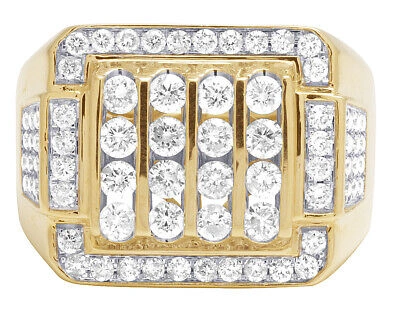 Pre-owned Jewelry Unlimited Mens 14k Yellow Gold Genuine Diamond Channel Statement Pinky Ring Band 2 Ct 18mm In G-h