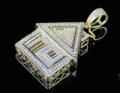 Pre-owned Jewelry Unlimited Men's 10k Yellow Gold Real Diamond Custom Trap House Pendant Charm 1/2 Ct 1.25" In H-i