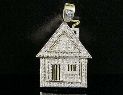 Pre-owned Jewelry Unlimited Men's 10k Yellow Gold Real Diamond Custom Trap House Pendant Charm 1/2 Ct 1.25" In H-i