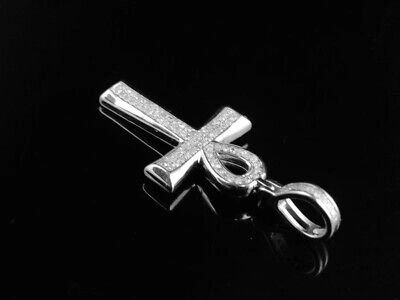 Pre-owned Jewelry Unlimited Unisex 10k White Gold Micro Pave Real Diamond Ankh Cross Pendant Charm 0.33ct In H-i