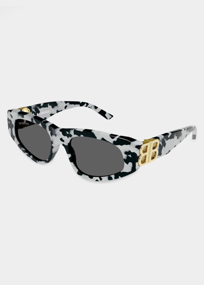 Shop Balenciaga Bb Black & White Tortoiseshell Acetate Cat-eye Sunglasses In Avana