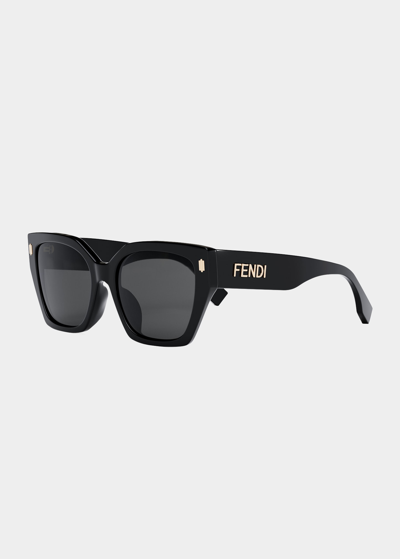 Shop Fendi Logo Square Acetate Sunglasses In Shiny Black Smoke