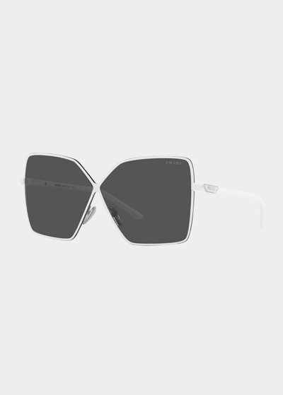 Shop Prada Square Metal Sunglasses In Black / White