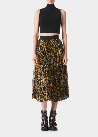 Shop Alice And Olivia Katz High-rise Pleated Midi Skirt In Florence Scroll