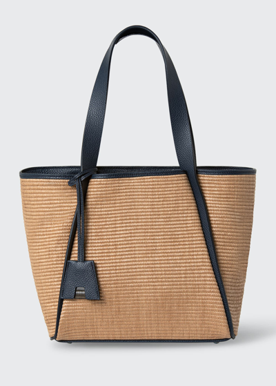 Shop Akris Alex Small Convertible Raffia Tote Bag In Camel/marine