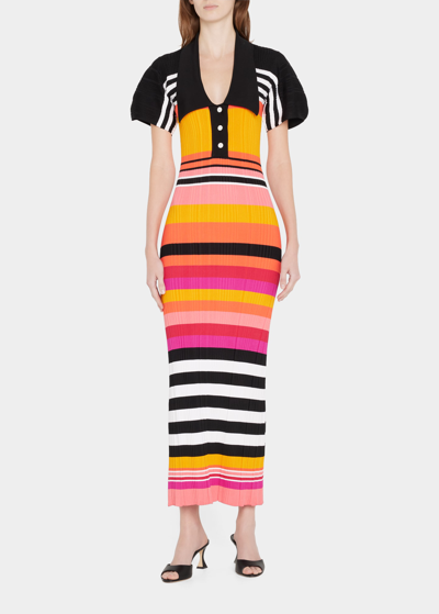 Shop Christopher John Rogers Stripe Polo Maxi Dress In Macaroni Multi