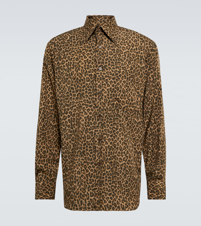 Tom Ford Leopard-print Long-sleeved Regular-fit Woven Shirt In Dk Brw Fan