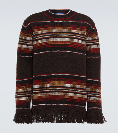 Shop Junya Watanabe Striped Wool Sweater In Brown