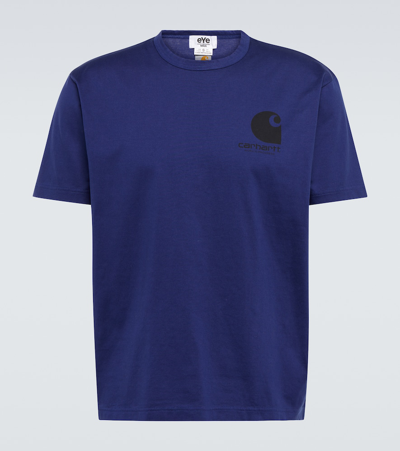 Shop Junya Watanabe X Carhartt Logo Cotton T-shirt In Navy