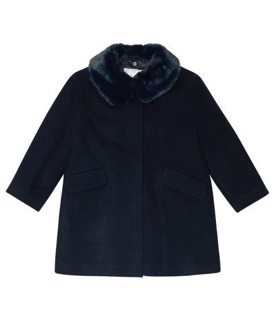 Shop Il Gufo Faux Fur-trimmed Wool-blend Coat In Blue