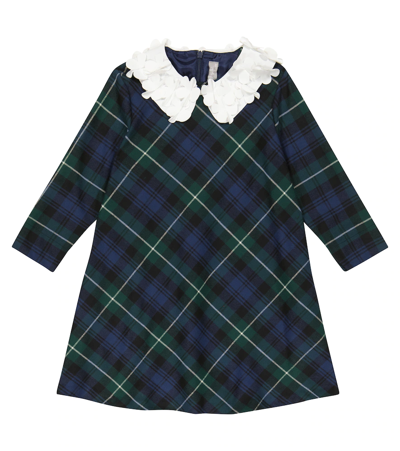Il Gufo Oversized Collar Tartan-check Dress In Blue