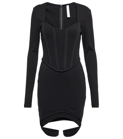 Shop Dion Lee Corset Ribbed-knit Cotton Minidress In Black