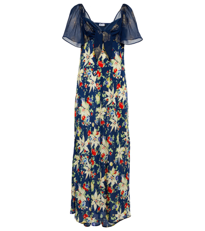 Shop Rixo London Paltrow Printed Silk Midi Dress In Navy Floral Glitter