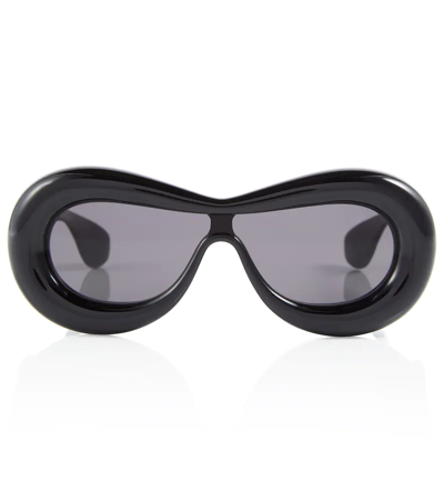 Shop Loewe Inflated Oval Sunglasses In Shiny Black / Smoke