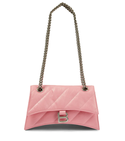 Shop Balenciaga Crush Small Quilted Leather Shoulder Bag In Sweet Pink