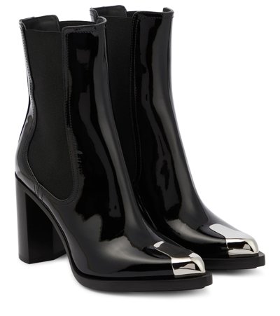 Shop Alexander Mcqueen Punk Patent Leather Ankle Boots In Black/black